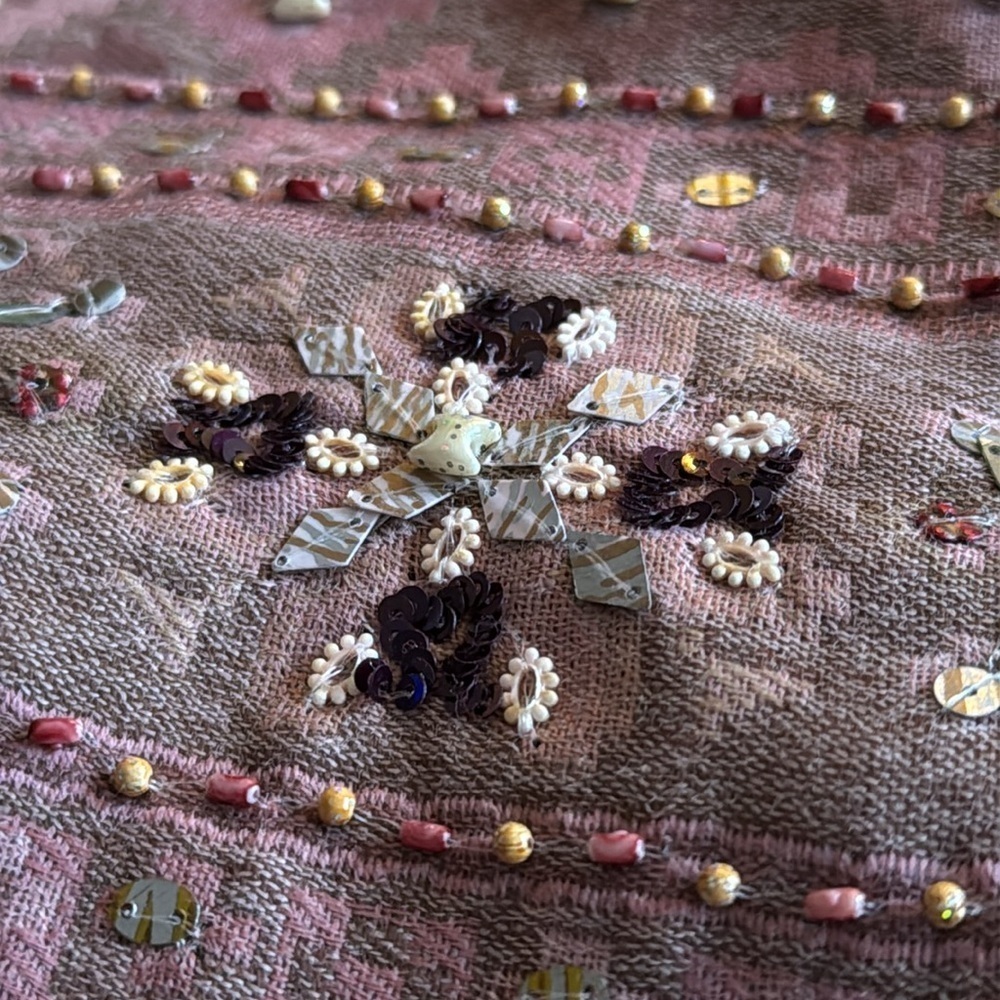 Women’s Long Scarf Fringe Beaded Sequins Embroidered Casual Winter Outdoor - Picture 5 of 5